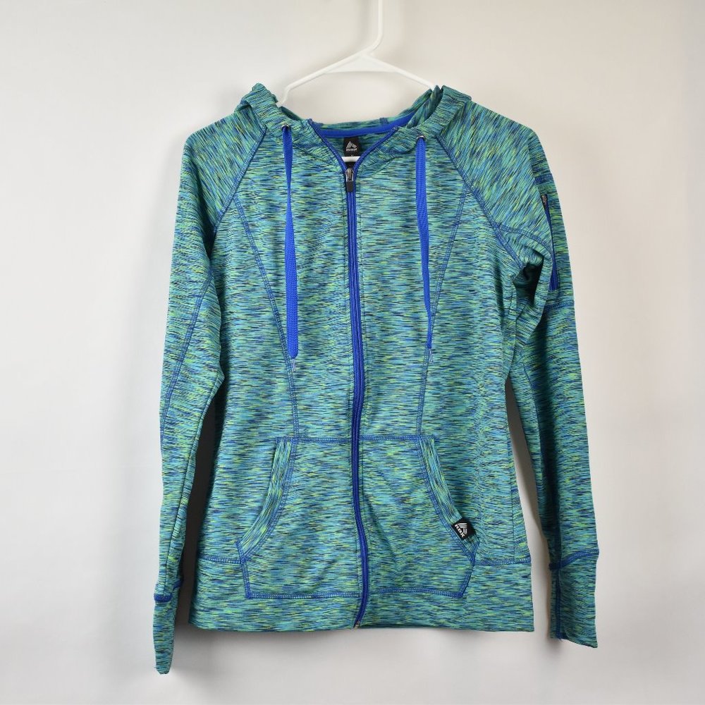RBX Blue and Green Fleece Lined Workout Zip Up Athlete Hoodie Jacket Size Medium